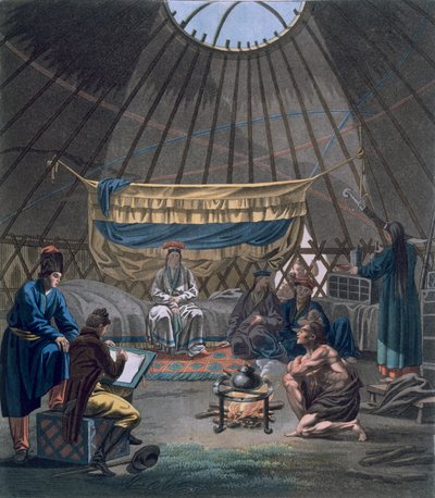 Interieur van een Kalmuk Yurt, 1812-13 door E. Karnejeff